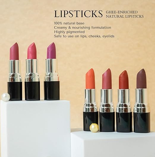Barva Natural & Moisturising Lipsticks made using Pure Ghee, Kokum butter and Mineral Colours, 4.3g (Wine Red + Fuchsia + Orchid)