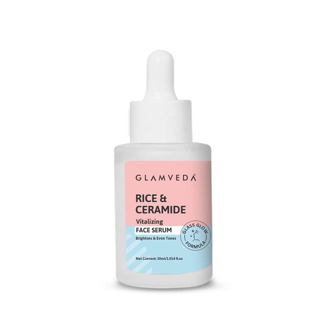 Glamveda Rice Water & Ceramide Vitalizing Serum Skin Barrier Building & Nourishing | For Dry, Sensitive & Combination skin | No Paraben, Sls | 30ml