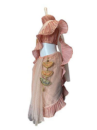 Aglare Girl's  Pre-Stitched Saree Wrinkled Blouse Wd Embossed Net with Beautiful Lakan