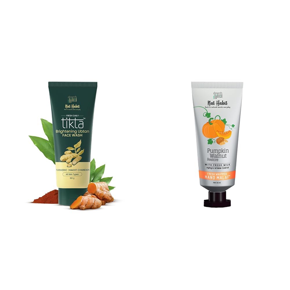 Nat Habit Face Wash Combo Brightening Ubtan Facewash 100g and Pumpkin Walnut Hand Malai - Hand Cream 30g For Skin Brightening & Soft Hand