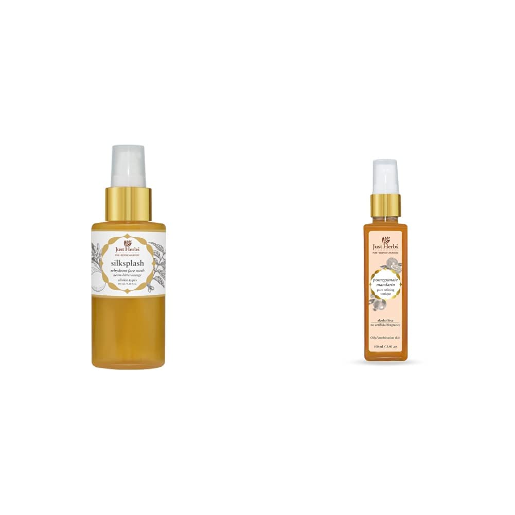 Just Herbs Silksplash Neem-Orange Rehydrant Face Wash, 100ml and Pomegranate Mandarin Pore Refining Tonique, 100ml