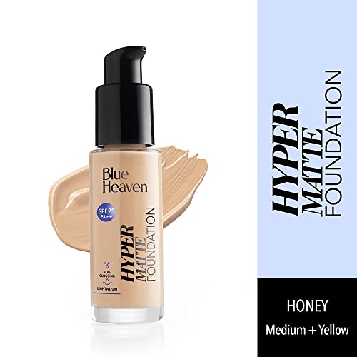 Blue Heaven Hyper Matte Foundation for Face Makeup with SPF 25 PA++, Matte Finish, Light Weight Formula, Medium Coverage for All types of Skin, Cream 301-Honey, 30ml