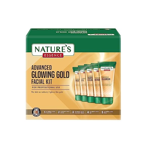 Nature's Essence Advanced Glowing Gold Facial Kit 500gm for Skin so Rediant & No Added Ammonia