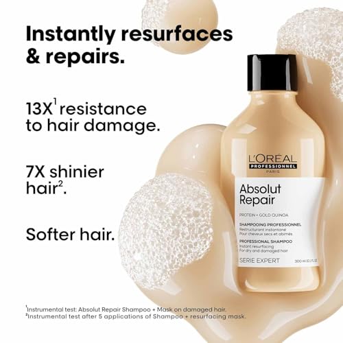 L'Oréal Professionnel Absolut Repair Shampoo for Dry & Damaged Hair - 300ml | Professional shampoo for Strengthening and Repairing Hair, With Protein & Omega-9, For Men & Women