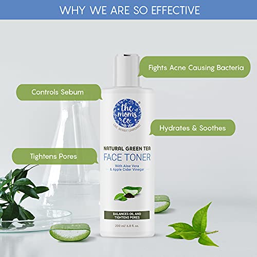 The Moms Co Natural Green Tea Face Toner l Controls Sebum l Fights Acne l Tightens Pores l Hydrates & Soothes l Aloe Vera & Cucumber (Pack of 200ML)