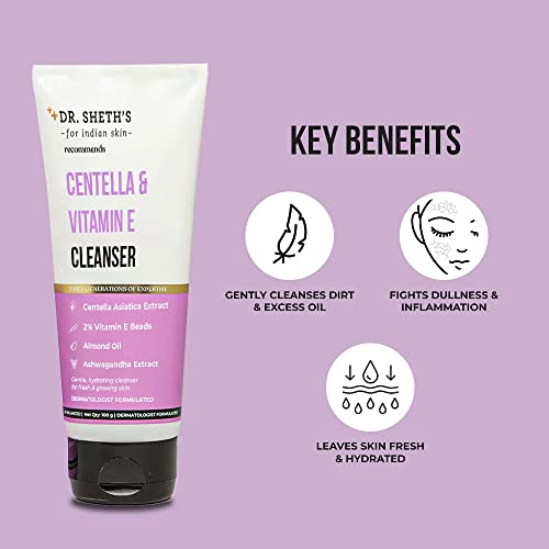 Dr. Sheth's Centella & Vitamin E Cleanser | pH Balanced, Gently Cleanses & Hydrates | For Normal, Oily & Sensitive Skin | With Almond Oil And Ashwagandha Extract | Men & Women |100 mL