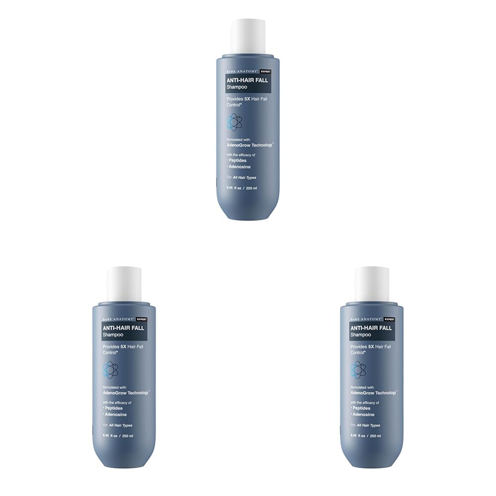 Bare Anatomy Anti Hair Fall Shampoo|5x Hair Fall Control & Growth|Contains Biotin Adenosine, & Peptides| For All Hair Types | For Women & Men | 250ml (Pack of 3)