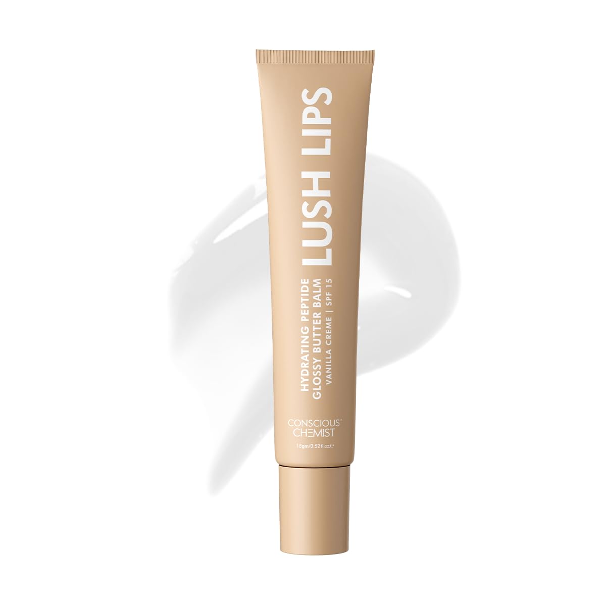 Conscious Chemist® Peptide Lip Balm - Lush Lips with SPF15 | 15g | Vanilla Creme | For Dry & Chapped Lips | 24 hr Hydration & Moisturizing | for Men & Women | Lip Balm for Pigmentation & Dark Lips | Sun Protection | Soothes Dry Lips & Repair Moisture Barr