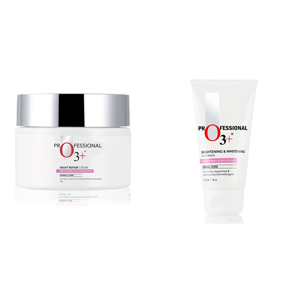 O3+ Night Repair Cream, 50g + O3+ Brightening and Whitening Face Wash with Cucumber and Aloe Vera Extracts, 50g