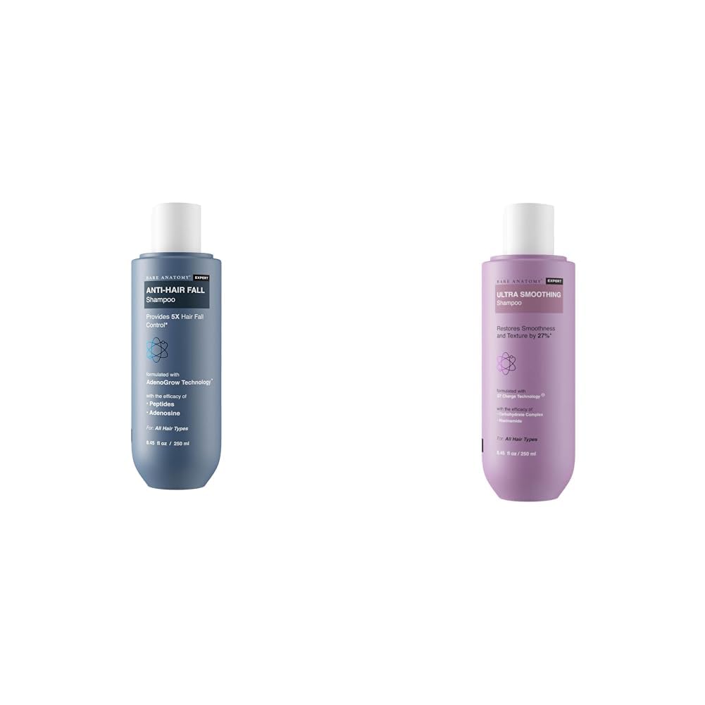 Bare Anatomy Anti Hair Fall Shampoo|5x Hair Fall Control & Growth - 250ml and Bare Anatomy Ultra Smoothing Shampoo for Dry and Frizzy Hair | For Men & Women -250ml