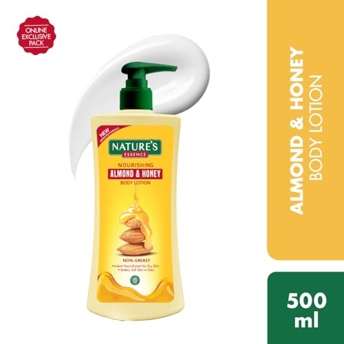 Nature's Essence Almond & Honey Body Lotion, Nourishing & Moisturizing, Non Greasy Lotion for Dry to Rough Skin, Infused with Shea Butter, Almond & Honey, 500ml