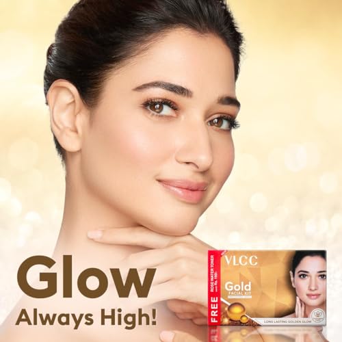 VLCC Gold Facial Kit with FREE Rose Water Toner - 300g + 100ml | 24K Colloidal Gold And Aloe Vera At Home Facial Kit | Bright & Radiant Complexion, Skin Cell Regeneration | Instant Glow Facial.