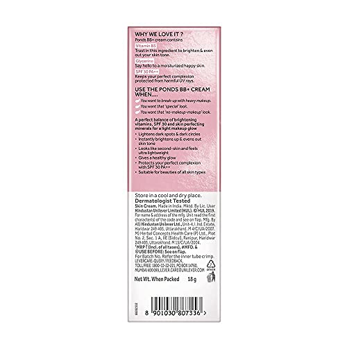 POND'S BB+ Cream, Instant Spot Coverage + Light Make-up Glow, Natural 18g