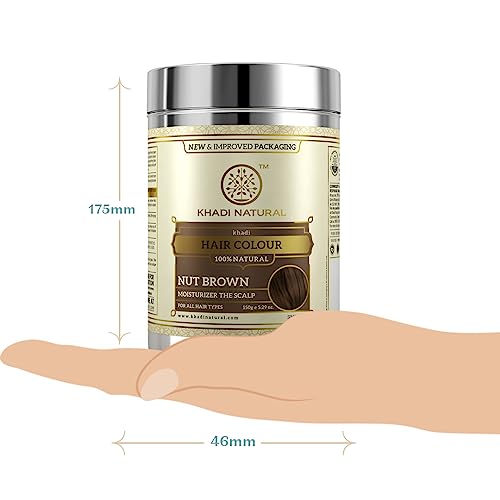 Khadi Natural Nut Brown Hair Color | Herbal & Chemical-Free | Covers Gray Hair Naturally | Enriched with Organic Ingredients | Provides Healthy-Looking Hair | 150g