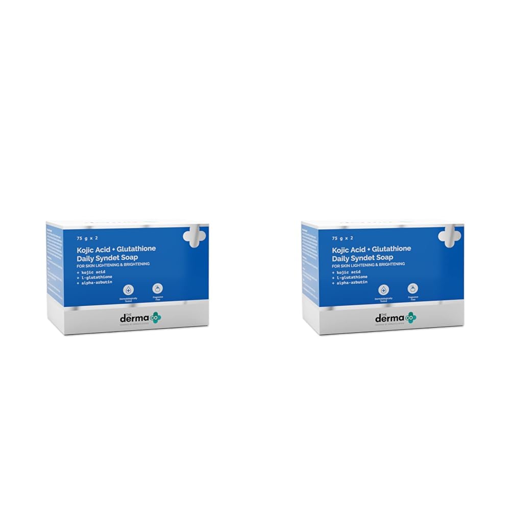 The Derma Co Kojic Acid + Glutathione Daily Syndet Brightening Soap With Kojic Acid, L-Glutathione & Alpha-Arbutin - 75 G X 2 (Pack of 2)