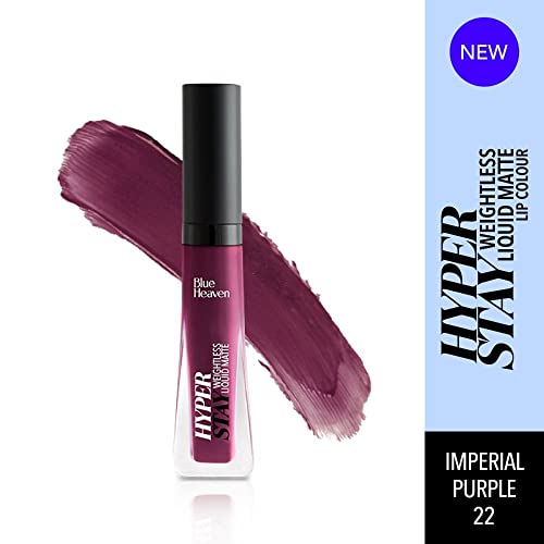 Blue Heaven Hyper Stay Weightless Liquid Matte Lipstick | Long-lasting & Smudge Proof | Non-Transfer Matte Lipstick for Women| Imperial Purple-22 | 6ml