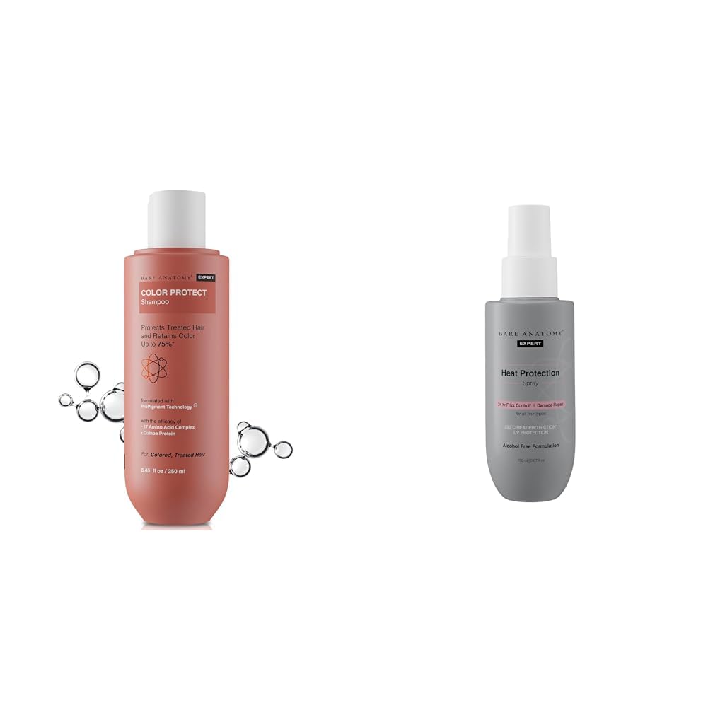 Bare Anatomy Hair Colour Protect Shampoo, Dry & Frizzy Coloured Hair For Unisex, 250ml Heat Protection Spray Serum For Women & Men | Vegan |230 掳C Heat Protection 150 ml