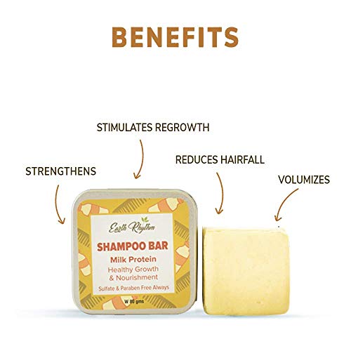 Earth Rhythm Milk Protein Shampoo Bars, Helps Strengthen Hair, Boost Thickness, Sulphate & Paraben Free - 80gm (Tin)