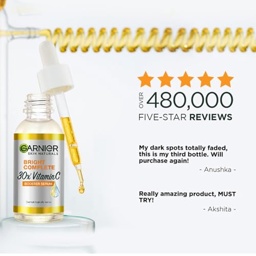 Garnier Skin Naturals, Face Serum, Increases Skin's  Glow Instantly and Reduces Spots Overtime, Bright Complete Vitamin C Booster, 30 ml