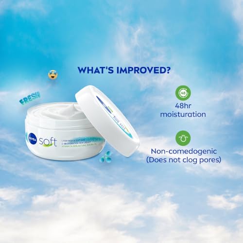 NIVEA Soft Light Moisturizer, 300 ml, for Face, Hand & Body, Non-Greasy Cream with Vitamin E & Jojoba Oil for Instant Hydration