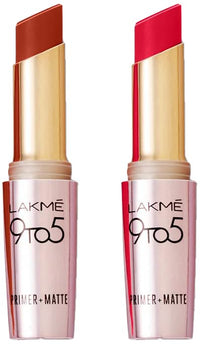 Lakmé 9TO5 Primer + Matte Lip Color MR3 Red Rust & Lakmé 9TO5 Primer + Matte Lip Color MR2 Red Coat