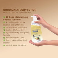 Spring H2O Coco Malai Body Lotion | Deep Moisturizing with Cocoa Butter & Pro-Vitamin B5 | Skin Whitening & Hydrating Formula | 400ml Nourishing Body Cream