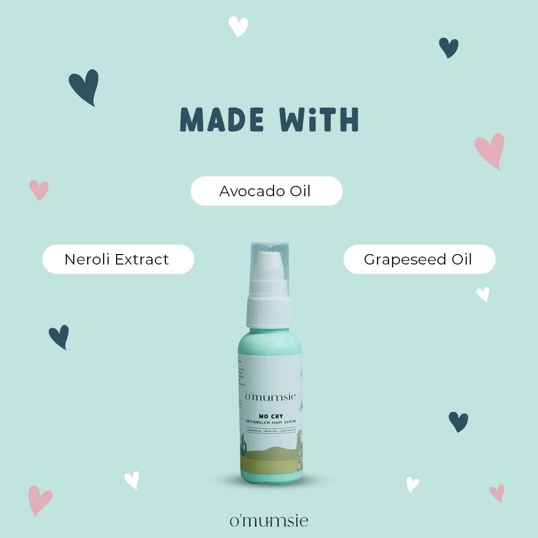 o'mumsie Detangler Hair Serum for Kids | Moisturizes Curly Rough Hair for Frizz Free & Keeps Hair Soft | Enriched With Neroli & Grapeseed Oil - 50 ML