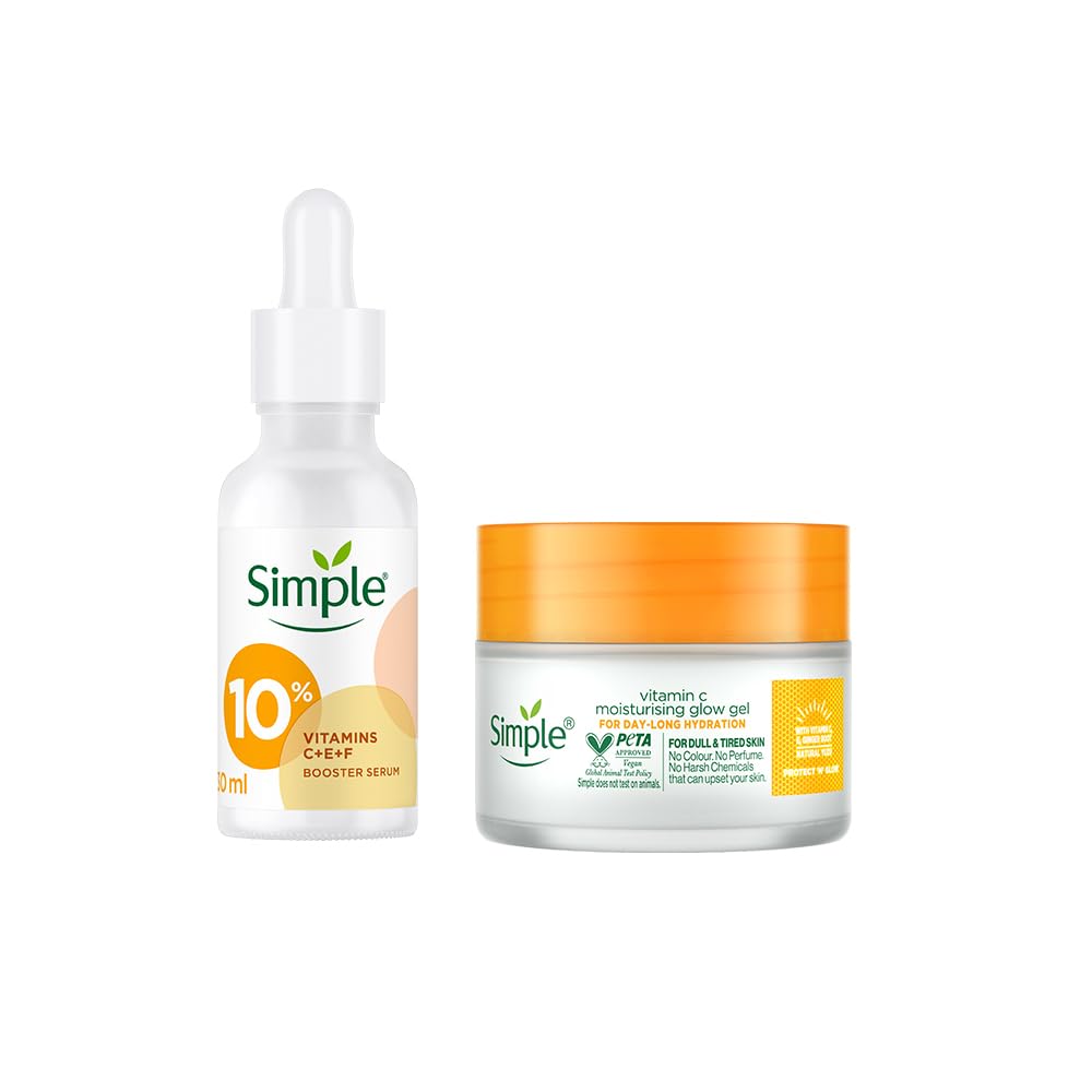 Simple Protect N Glow Vitamin C Moisturising Glow Gel| With Yuzu Lemon| For all Skin Types|Tested on Sensitive Skin, 40 g & Booster Serum With 10% Vitamin C+E+F for Youthful Glowing Skin 30 ml
