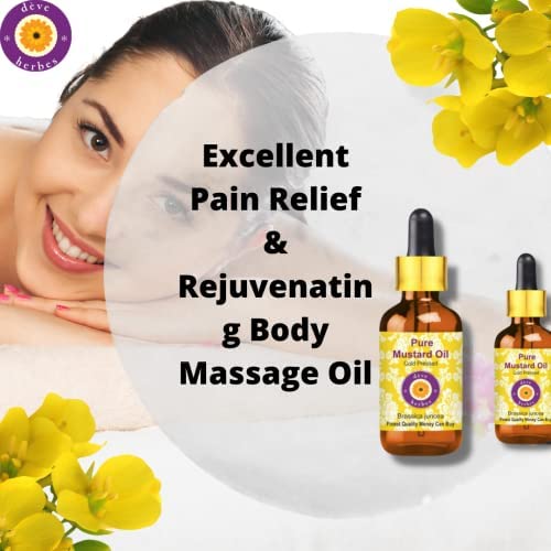 Deve Herbes Pure Mustard Oil (Brassica juncea) with Glass Dropper Natural Therapeutic Grade Cold Pressed 100ml