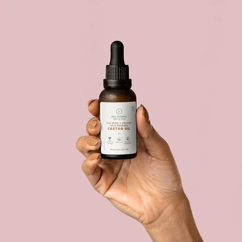 Juicy Chemistry Castor Oil, 30 ml | 100% Pure, Virgin, Cold Pressed & Certified Organic Carrier Oil | Boost Hair Growth for Thicker, Fuller & Stronger Hair | 100% Natural for Eyebrows & Eyelash Growth
