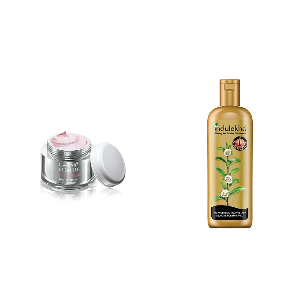 Lakmé Perfect Radiance Fairness Day Creme 50 g & Indulekha Bringha Anti Hair Fall Shampoo, 200ml