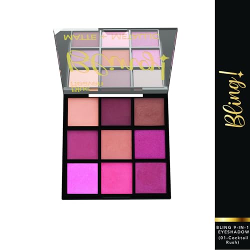Blue Heaven Bling 9 in 1 Eyeshadow Palette | Highly Pigmented and Easily Blendable Eye Makeup | Matte & Metallic Shades | Long Lasting and Lightweight | Cocktail Rush, 9g
