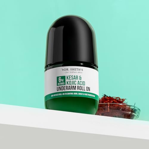 Dr. Sheth's Kesar & Kojic Underarm ROLL-ON|6% Actives-AHA,Kojic Acid & Niacinamide|Controls Body Odor,Sweat&Fades Pigmentation|For All Skin Types|Aqua Fragrance|Aluminium &Alcohol Free|For Unisex|50ml