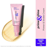 Blue Heaven Prime & Shine Flawless Illuminating Primer + Strobe Cream | Primer + Highlighter + Moisturiser |Infused with Vitamin C and Niacinamide for naturally glowing skin, Golden Pink, 25g