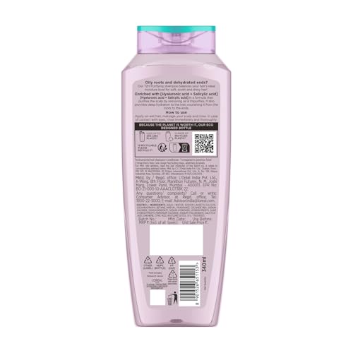 L’Oréal Paris Hyaluron Pure 72H Purifying Shampoo, For oily scalp & dry hair with salicylic and hyaluronic acid, 340 ml
