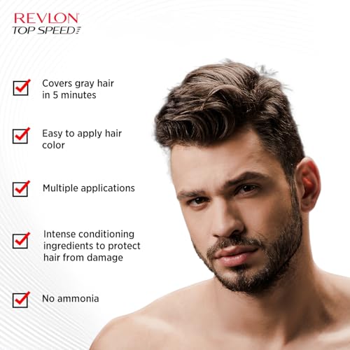 Revlon Top Speed Hair Color for Men Natural Black with Outrageous Conditioner 190ml | 100% Grey Coverage in 5 Minutes | Infused with Mother of Pearl and Ginseng Root extract | Prevent Fading, add Volume, Softness & Shine to Hair