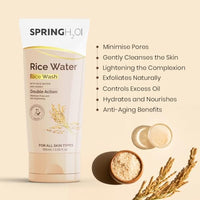 Spring H2O Rice Water & Brightening Face Wash Combo Pack of 2 (100ml X 2) – Minimize Pores, Reduce Dark Spots & Brighten Skin