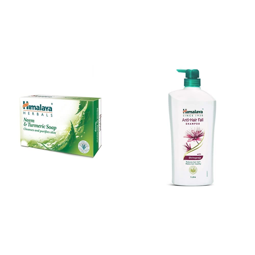 Himalaya Herbals Neem And Turmeric Soap, 125Gm (Pack Of 4) And Anti Hair Fall Shampoo With Bringaraja, 1000 Ml