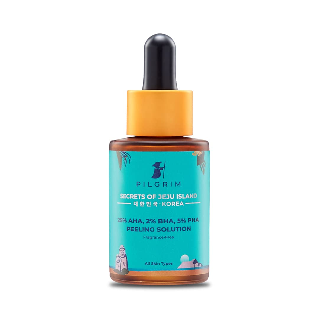 Pilgrim 25% AHA + 2% BHA + 5% PHA Peeling Solution for Face | 10-Minute Facial | Chemical peel for face for glowing skin | Serum for Tan | Exfoliating serum| Men & Women | 30ml