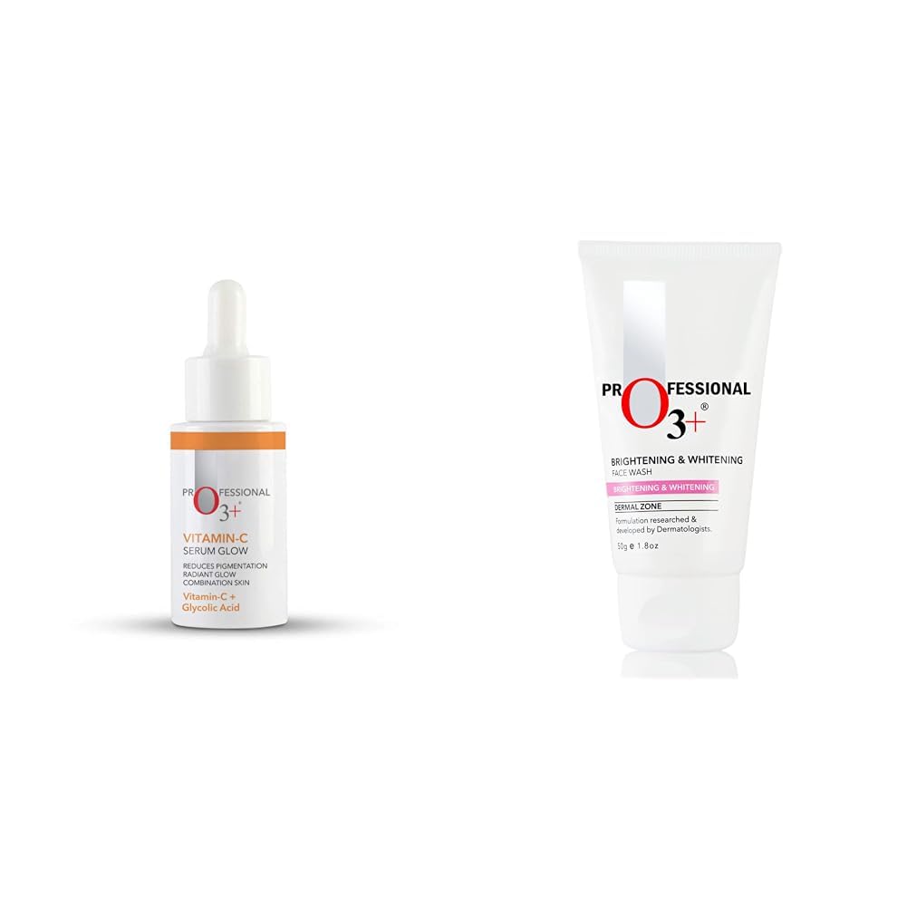 O3+ Vitamin C Serum Glow- Face & Neck Serum- Combination Skin-30ml & O3+ Brightening and Whitening Face Wash Combo