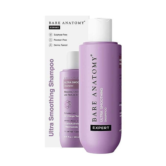 Bare Anatomy Ultra Smoothing Shampoo for Dry & Frizzy Hair|Restores Smoothing & Texture|Sulphate & Paraben Free|Powered By Carbohydrate Complex & Niacinamide|Vegan|For Men & Women|250ml (Pack of 2)