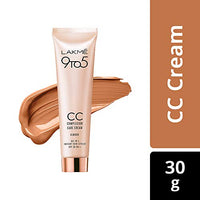 LAKMÉ 9 To 5 Complexion Care Cc Light Coverage Face Cream, Almond, Conceals Dark Spots & Blemishes, 30G & Perfecting Natural Liquid Foundation for Acne Prone Skin, Shell, 27Ml
