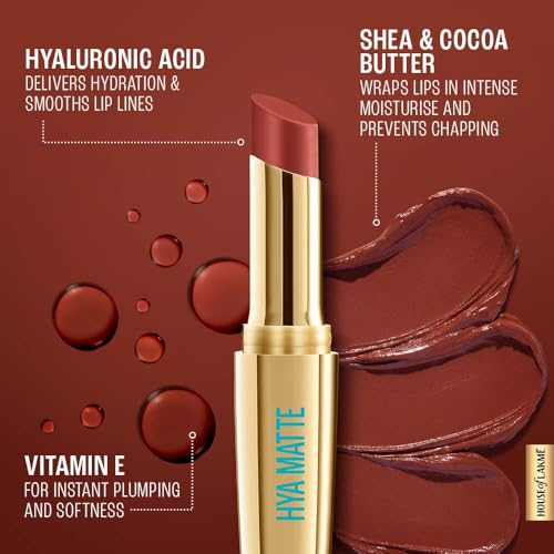 Lakmé 9to5 Lipstick, Hya Matte, with Hyaluronic Acid for hydrated lips, Follow Up Fuschia 3.6gm