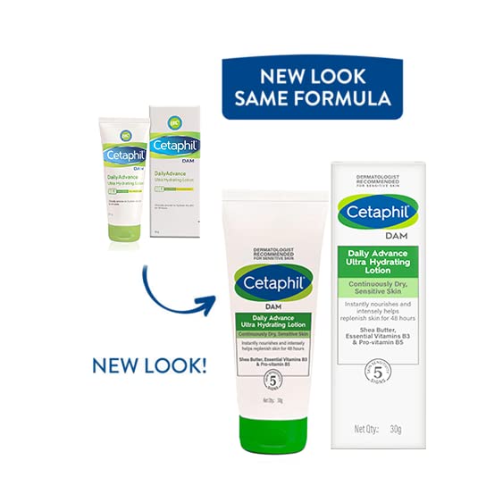 Cetaphil Dam Daily Advance Ultra Hydrating Lotion For Dry, Sensitive Skin| 30 G| Moisturizer With Shea Butter| Non-Greasy, Fragrance-Free| Paraben, Sulphate Free (Pack of 3)