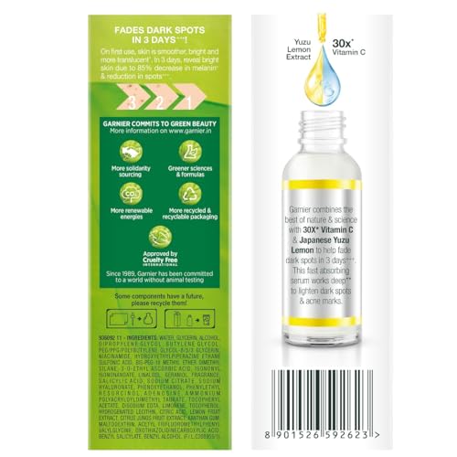 Garnier Skin Naturals, Face Serum, Increases Skin's  Glow Instantly and Reduces Spots Overtime, Bright Complete Vitamin C Booster, 30 ml