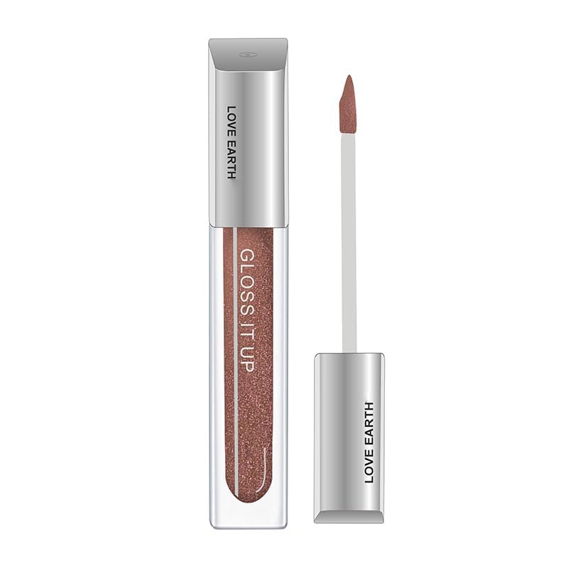 Love Earth Liquid Lip Gloss -Honey Dip For Soft & Dewy Lips Enriched with Vitamin E & Almond Oil |Lip Color For Glossy Look |Lightweight Non Sticky Lip shiner For Moisturizing Lips (Brown Glitter) 3ml