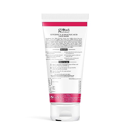 Globus Naturals Glycolic & 1% Salicylic Acid Herbal Anti Acne Face Gel, Enriched with Liquorice & Oats, Anti Acne & Oil Control, Reduces Dark spots & Hyperpigmentation,100 ml Pack Of 3