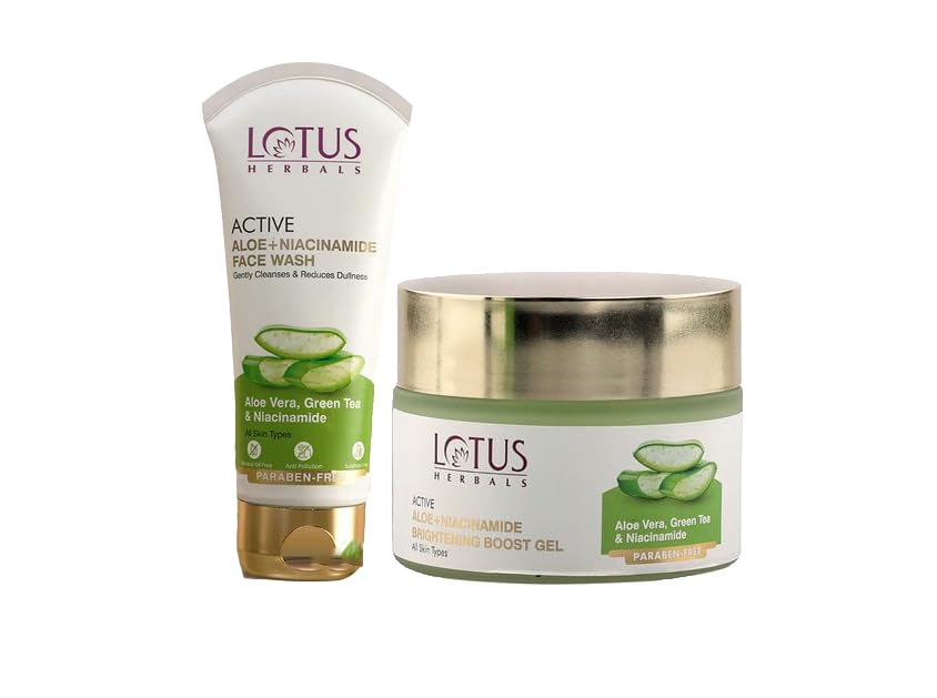 Lotus Herbals Active Aloe + Niacinamide Brightening Boost Gel 50gm, FACE WASH 100g Set of 2