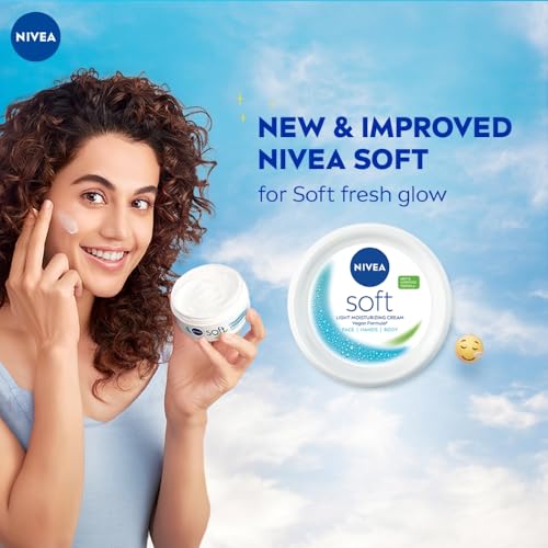 NIVEA Soft Light Moisturizer For Face, Hand & Body, Instant Hydration, Non-Greasy Cream With Vitamin E & Jojoba Oil, 200ml