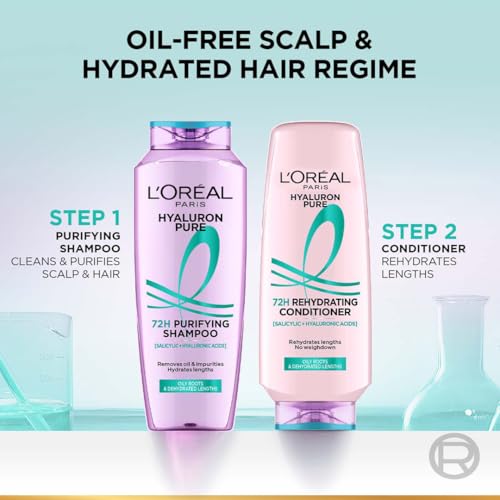L’Oréal Paris Hyaluron Pure 72H Purifying Shampoo, For oily scalp & dry hair with salicylic and hyaluronic acid, 200 ml
